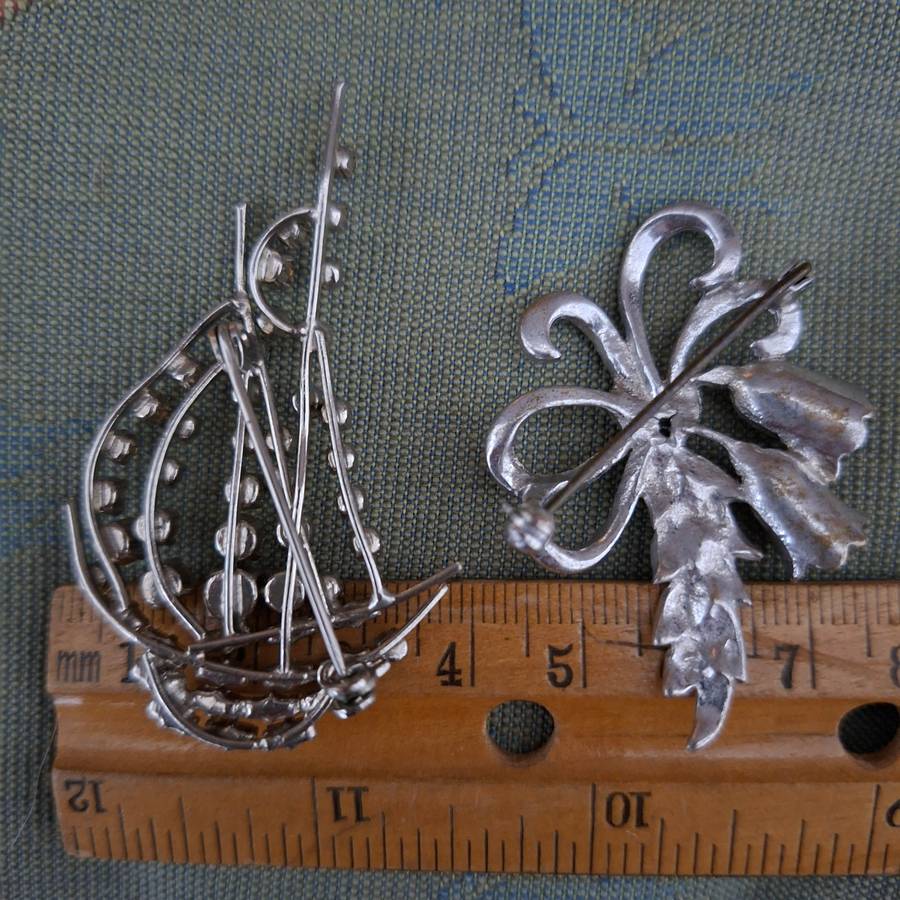 Two vintage brooches - real marcasite and rhinestones
