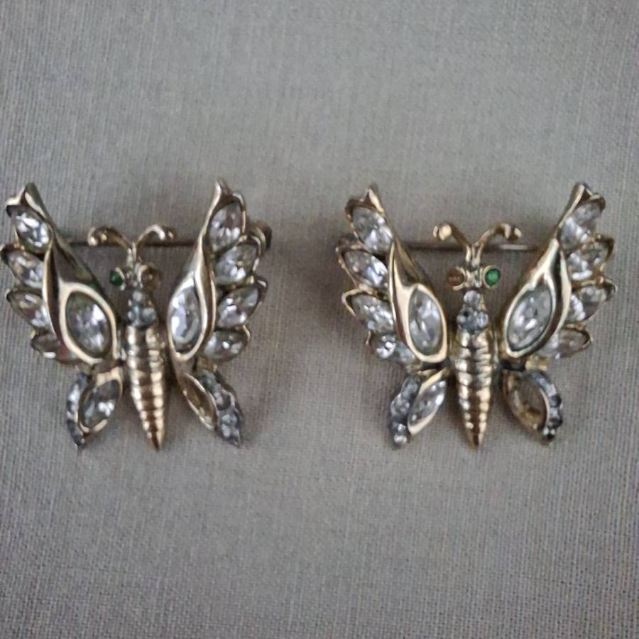 Pair Gilded Stirling silver Coro Crafts Brooches Pins - Mid centuary Vintage jewelry
