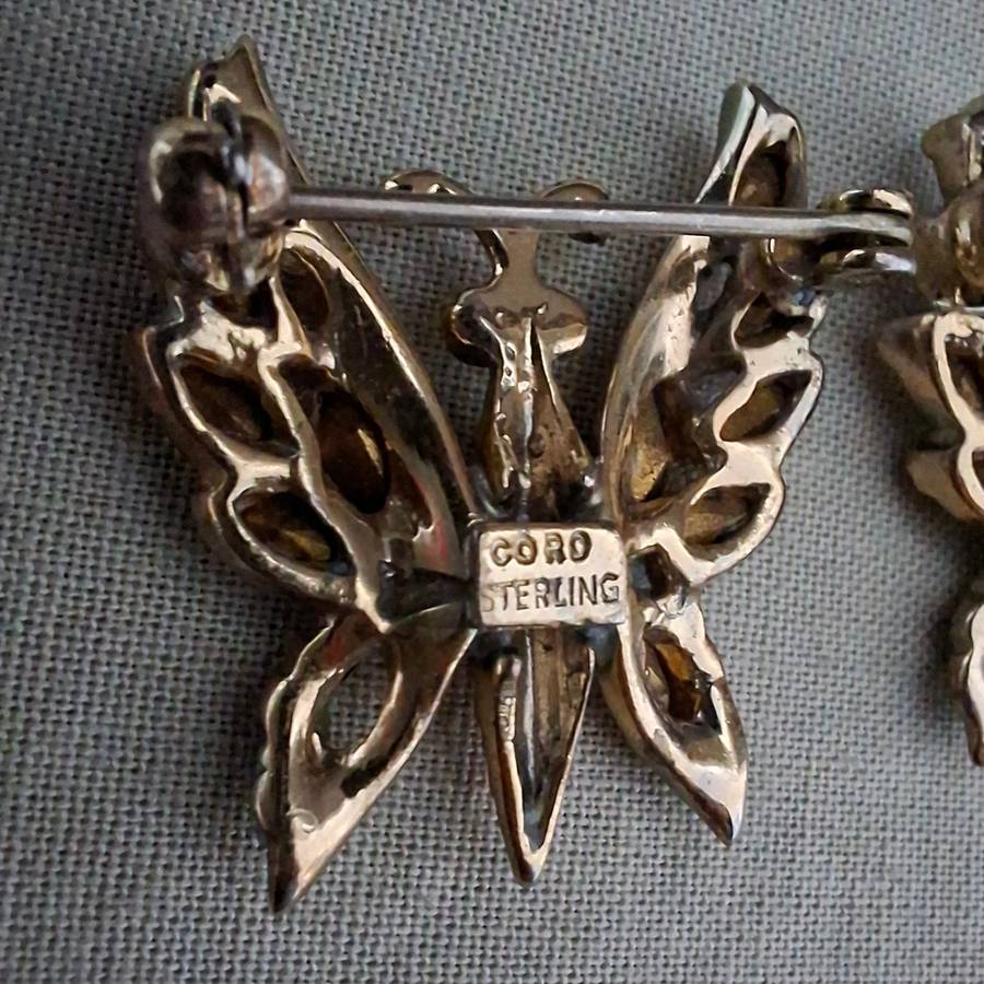 Pair Gilded Stirling silver Coro Crafts Brooches Pins - Mid centuary Vintage jewelry