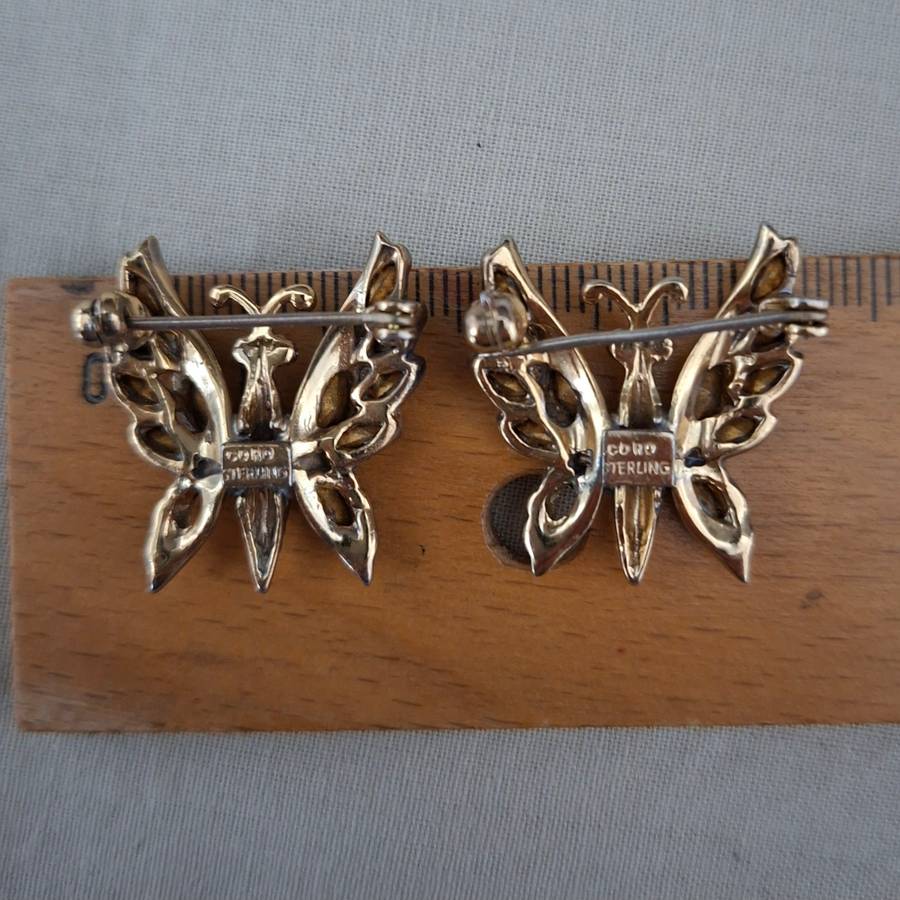 Pair Gilded Stirling silver Coro Crafts Brooches Pins - Mid centuary Vintage jewelry