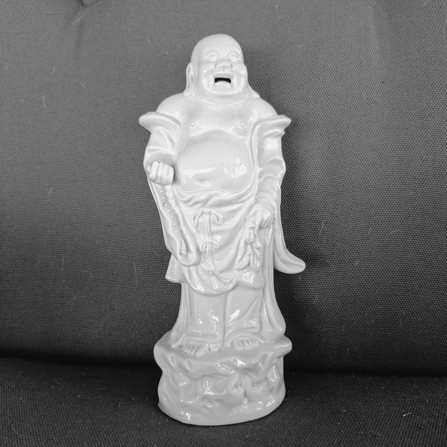 Laughing Buddha - White ceramic porcelain feng shui decor