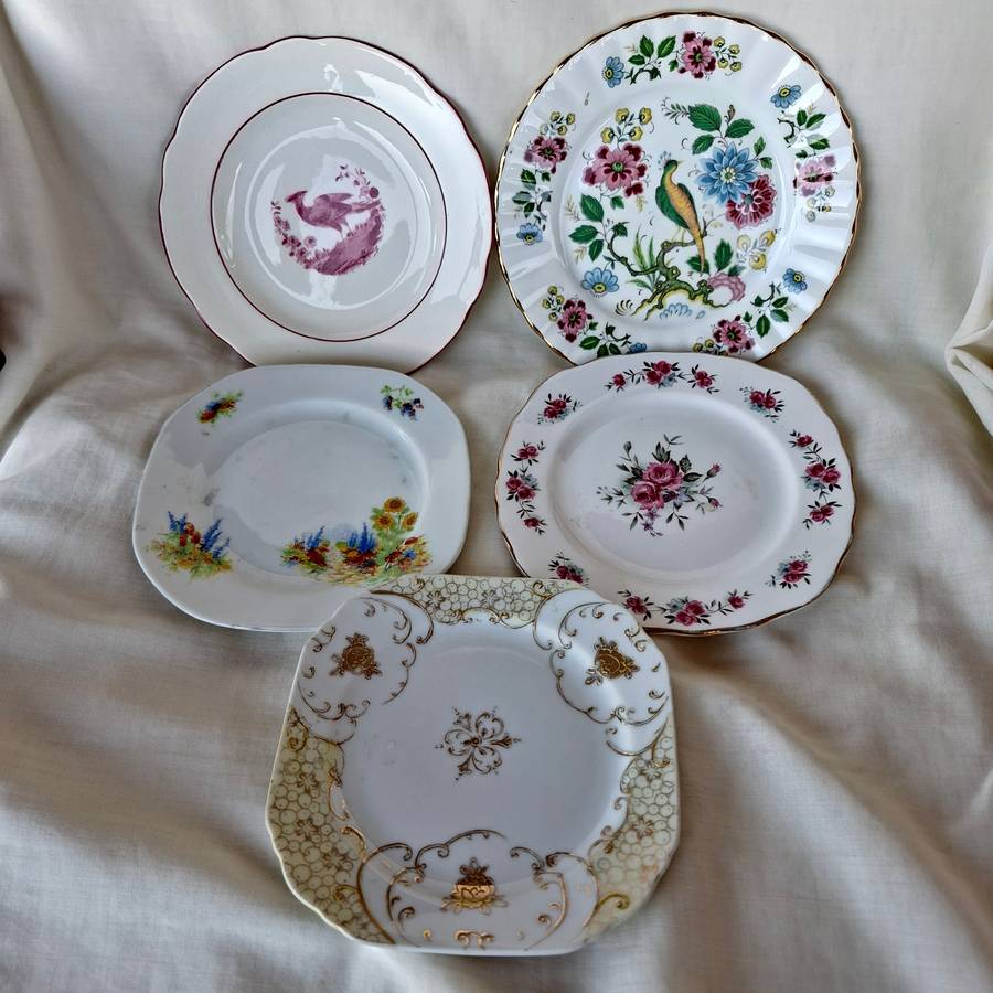 5 tea plates - decorative wall decor - replacement porcelain