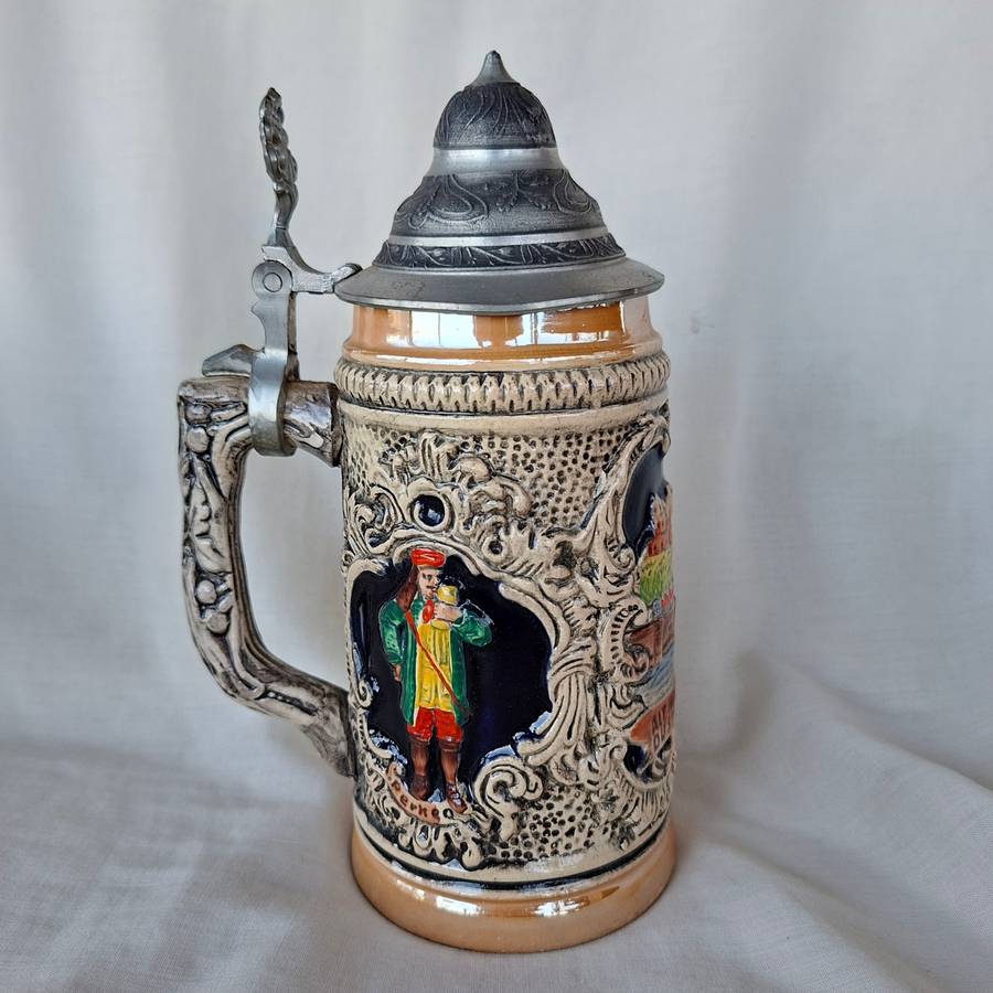 Beer Stein Mug tankard - German lidded - "Heidelberg du feine"