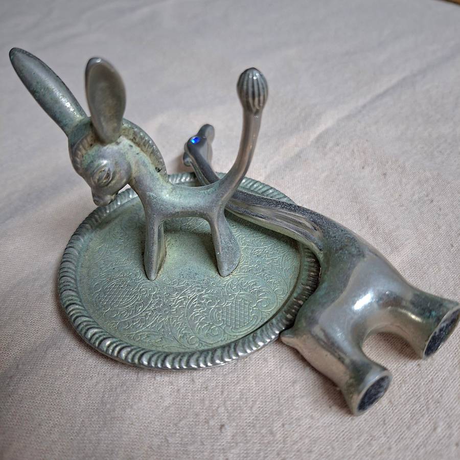 2 Vintage Ring Holders - Jewelry stands donkey and giraffe