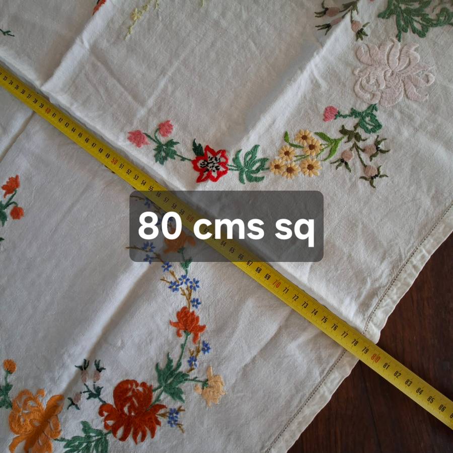 small table cloth - vintage - 80cm sq - hand embroidered.
