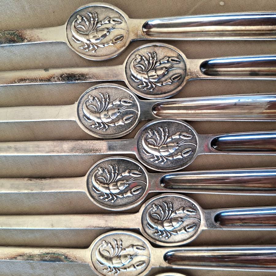 Lobster crayfish forks Swedish Silver plate C G Halberg - set of 12
