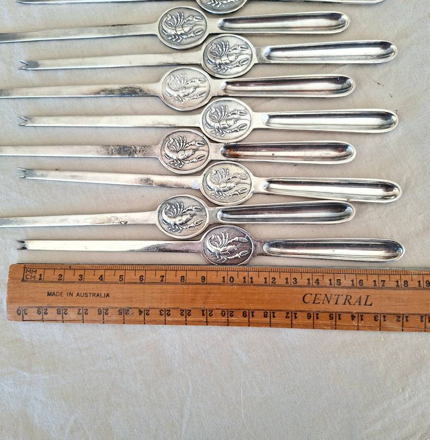 Lobster crayfish forks Swedish Silver plate C G Halberg - set of 12
