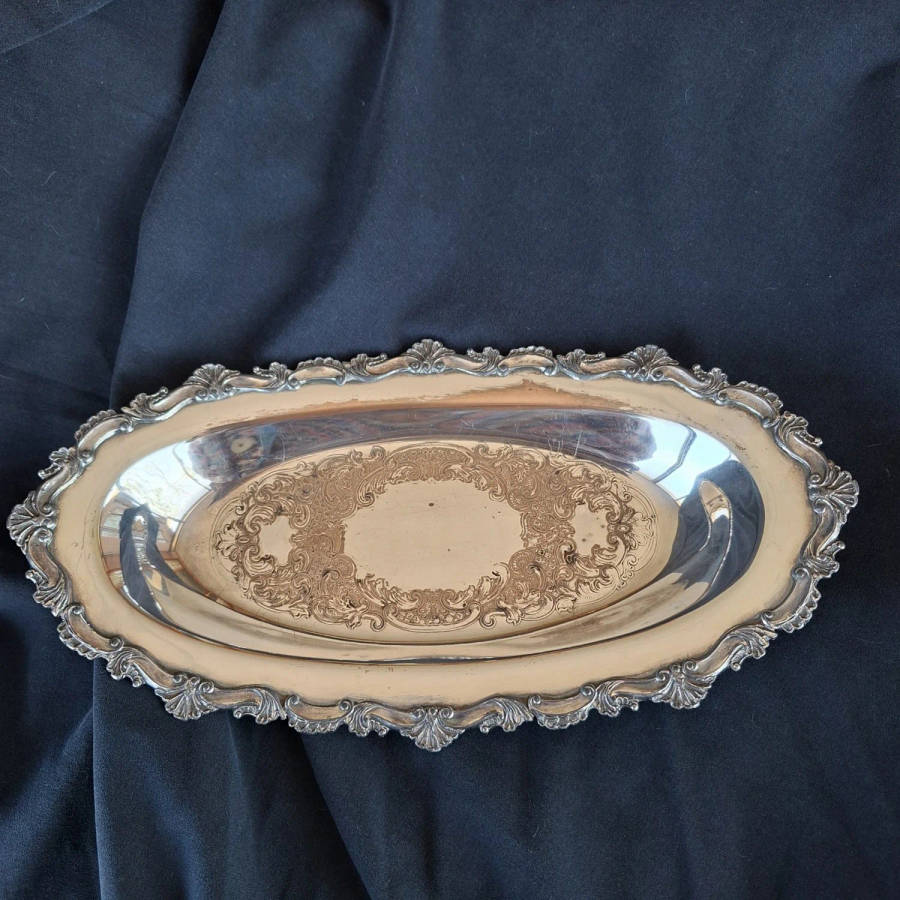 Silver plate on copper dish - Old English 18th cent Reproduction - decorative serving piece