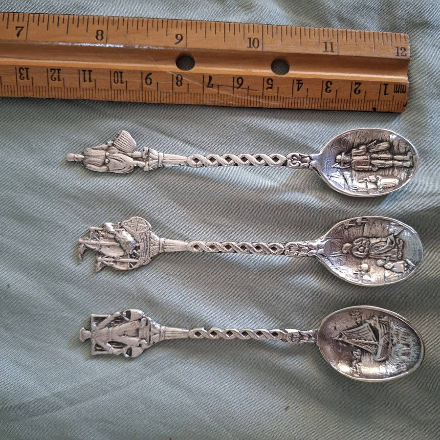 3 Dutch teaspoons - ornate with figurines