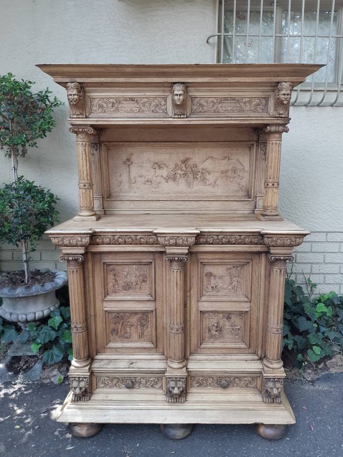Victorian Ornately Carved Cabinet in a Contemporary Bleached / Natural Wood Finish