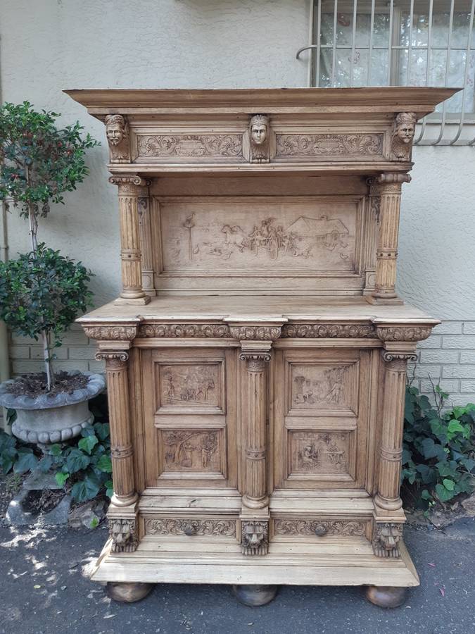Victorian Ornately Carved Cabinet in a Contemporary Bleached / Natural Wood Finish