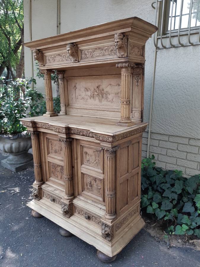Victorian Ornately Carved Cabinet in a Contemporary Bleached / Natural Wood Finish