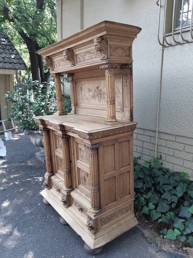 Victorian Ornately Carved Cabinet in a Contemporary Bleached / Natural Wood Finish