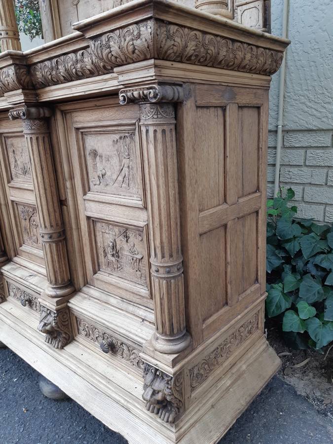 Victorian Ornately Carved Cabinet in a Contemporary Bleached / Natural Wood Finish