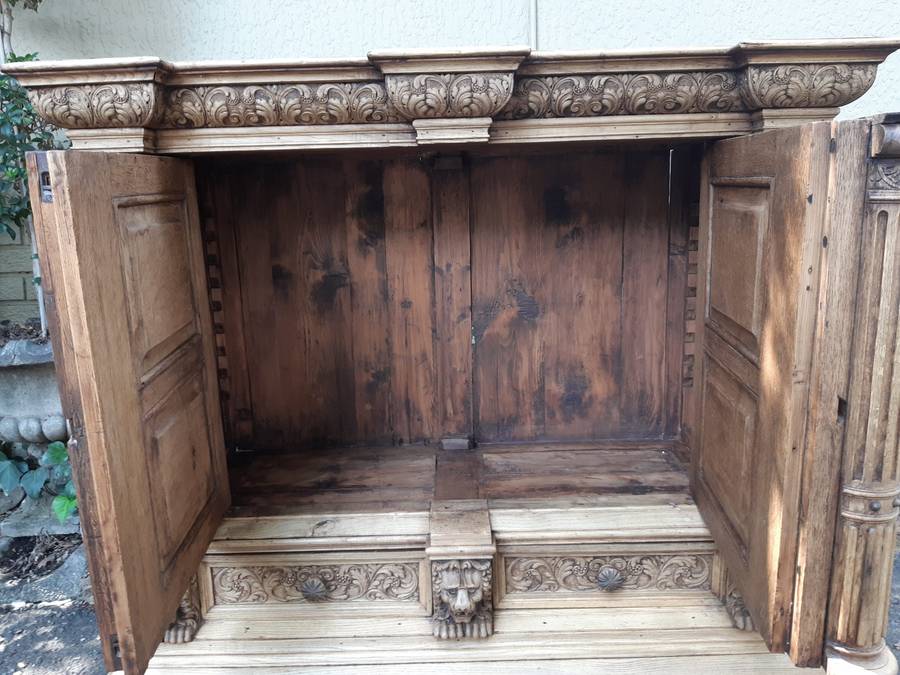 Victorian Ornately Carved Cabinet in a Contemporary Bleached / Natural Wood Finish