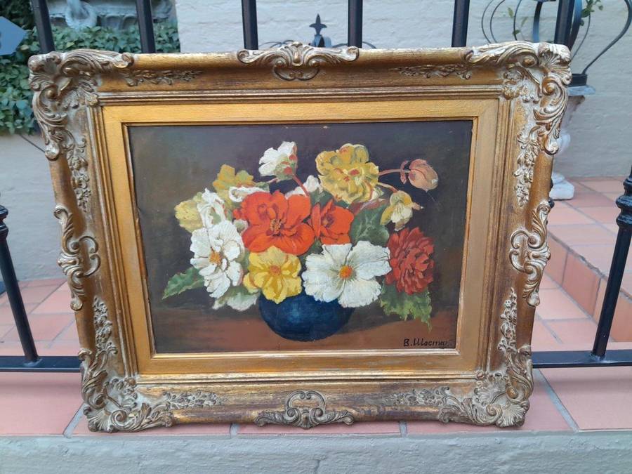 A 20th Century Oil Painting Of Flowers In Ornately Gilded Frame. Purchased In France