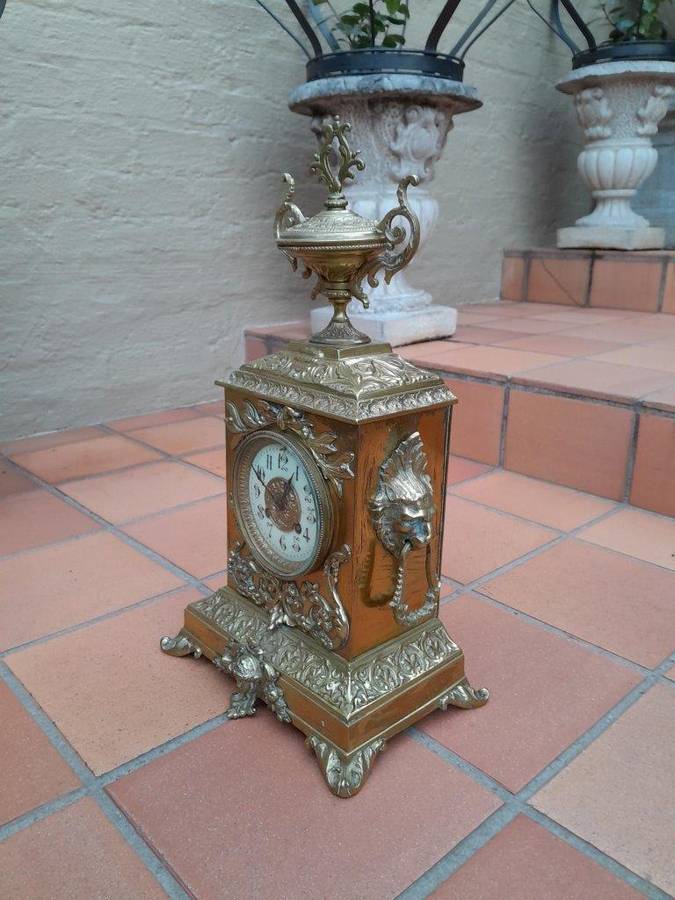 A Early 20th Century French Ormolu Bronze Eight Day Clock With Pendulum