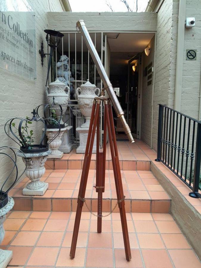 A 20TH Century Solid Brass Telescope on Adjustable Teak Wood Tripod Stand With Brass Fittings and...