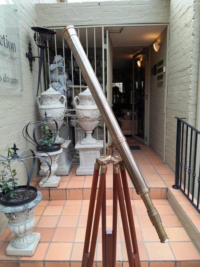 A 20TH Century Solid Brass Telescope on Adjustable Teak Wood Tripod Stand With Brass Fittings and...