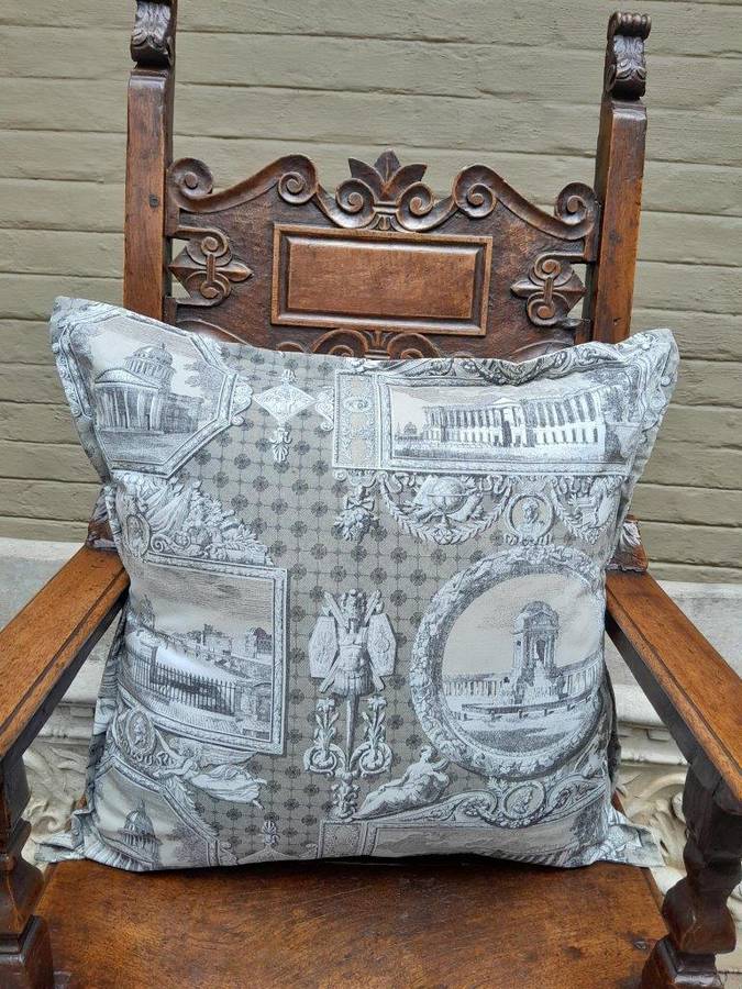 Scatter Cushion With Imported Architectural Design Grey / Cream Fabric and 1x Long Shape Scatter ...