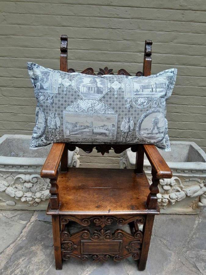 Scatter Cushion With Imported Architectural Design Grey / Cream Fabric and 1x Long Shape Scatter ...