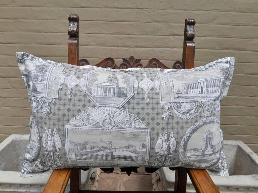 Scatter Cushion With Imported Architectural Design Grey / Cream Fabric and 1x Long Shape Scatter ...