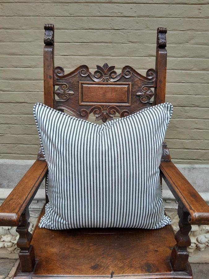 An English Black & White Stripped Linen Cushion
