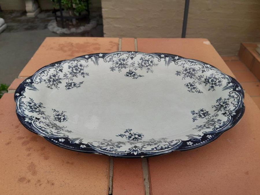 An Antique Blue and White Hand Painted Porcelain Platter