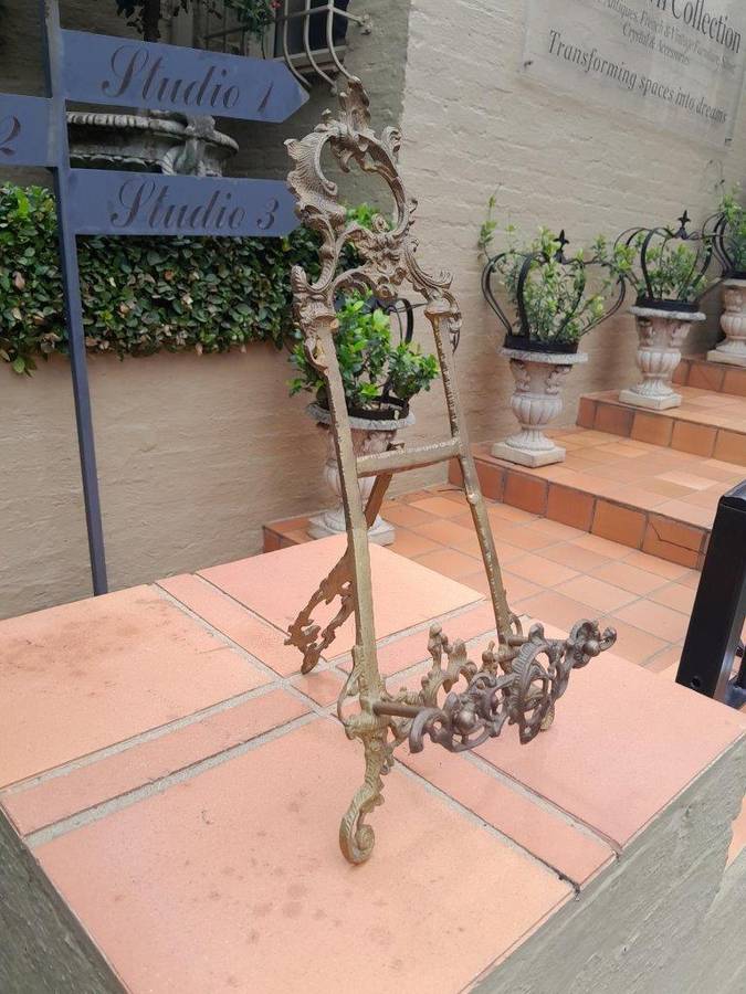 An Ornate Floral Carved Victorian Style Brass Picture, Book / Plate Easel
