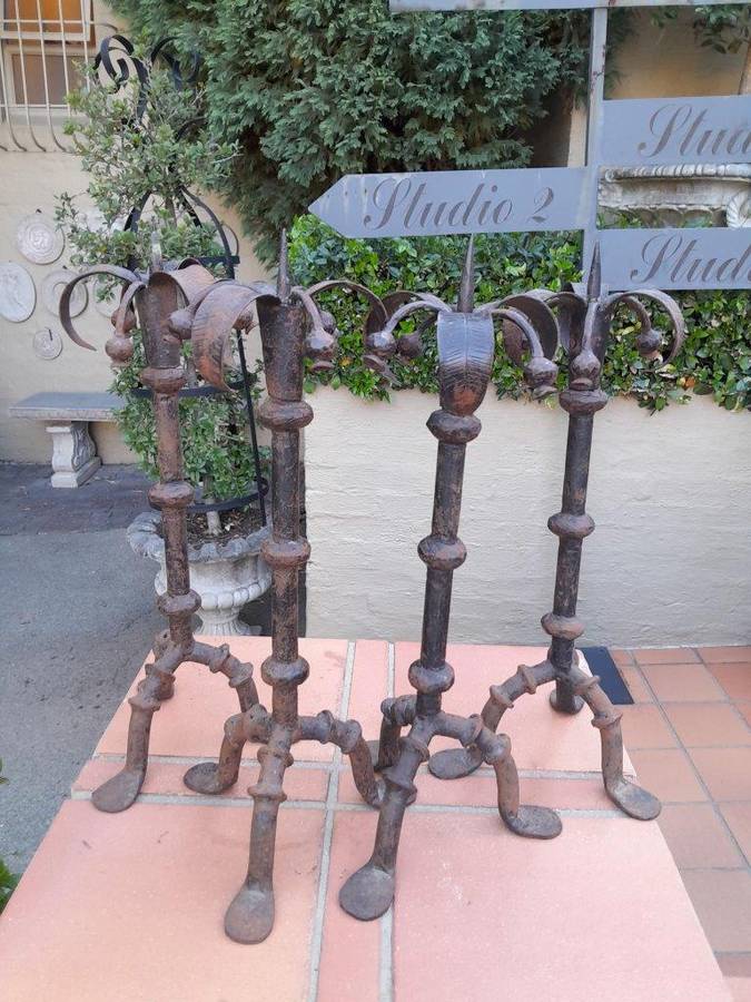 A 20th Century Set Of Four Forged Iron Candle Prickets / Holders
