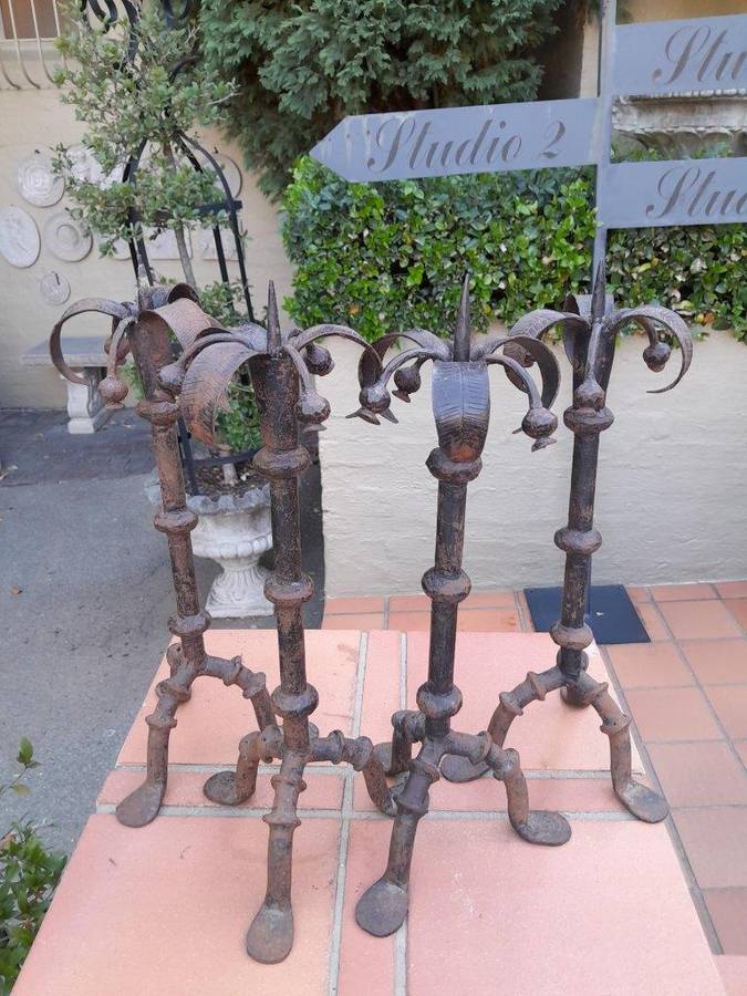 A 20th Century Set Of Four Forged Iron Candle Prickets / Holders