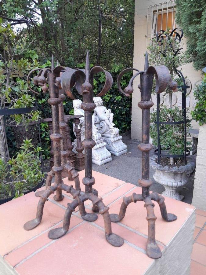 A 20th Century Set Of Four Forged Iron Candle Prickets / Holders