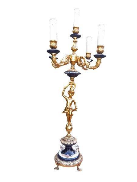 A  20th Century Louis Xvi Style Figural Brass With Blue Porcelain Table Lamp