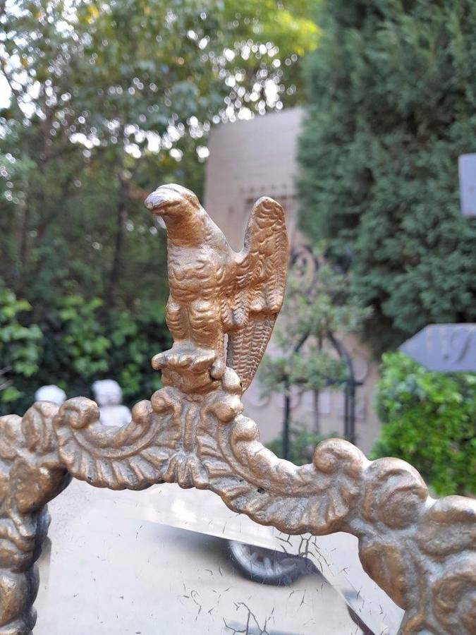 A Victorian Style Brass Bevelled Table Aged Mirror  In An Antique Gold Paint Finish