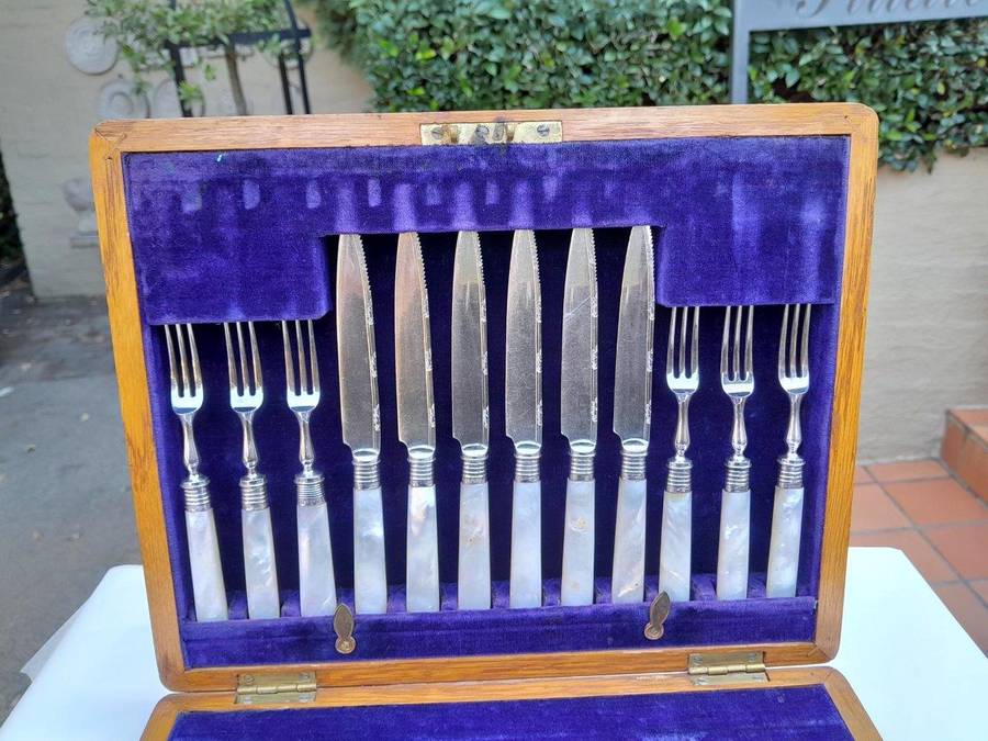 A 20th Century Sterling Silver With Pearl Handles Twelve Piece Fruit Knives And Forks By A Jack A...
