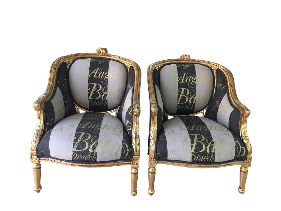 Pair 20th Century French Style Giltwood Armchairs - ND  upholstered