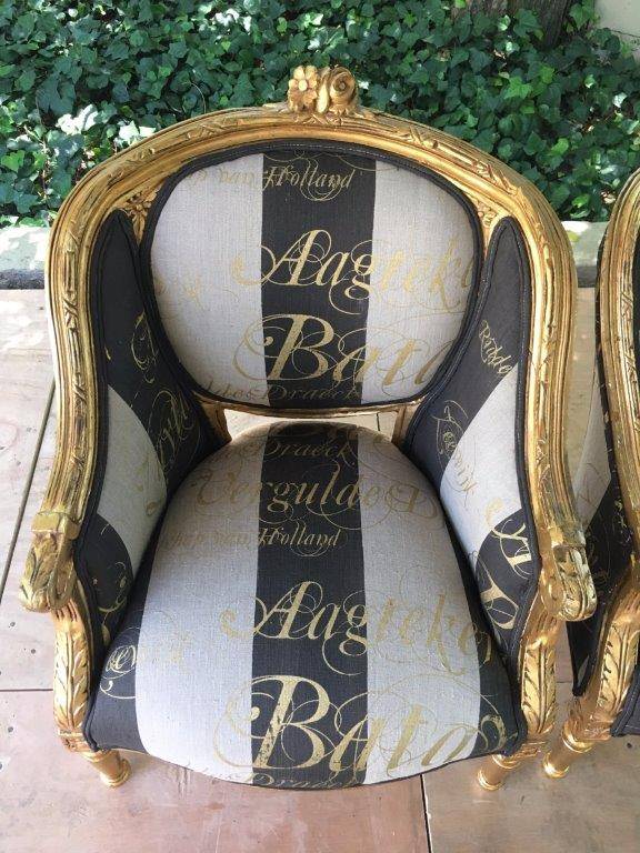 Pair 20th Century French Style Giltwood Armchairs - ND  upholstered