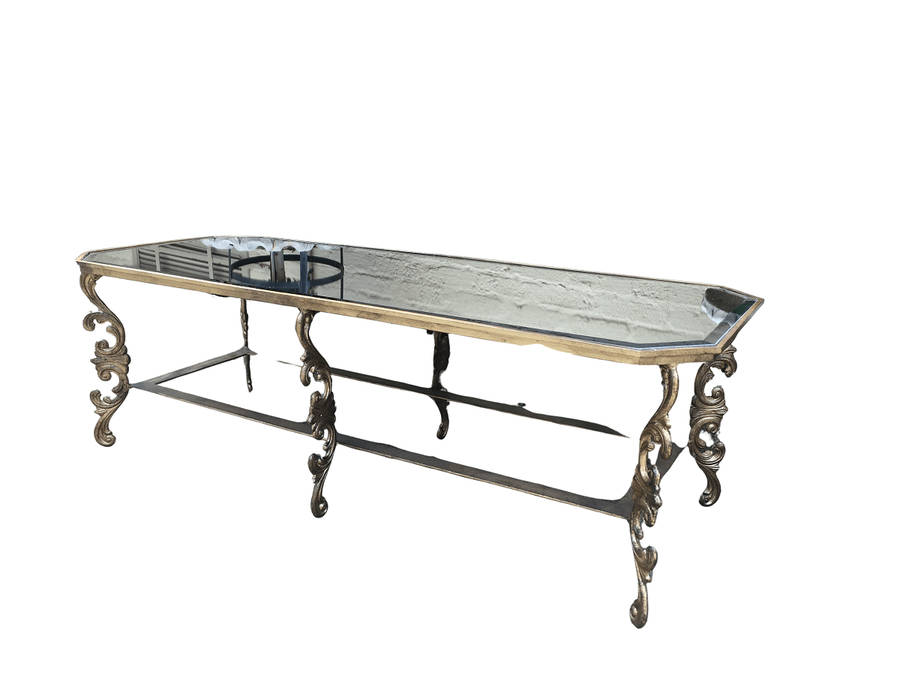 A Wrought Iron and Gilded Coffee Table With Mirror top Custom-Made for The Crown Collection