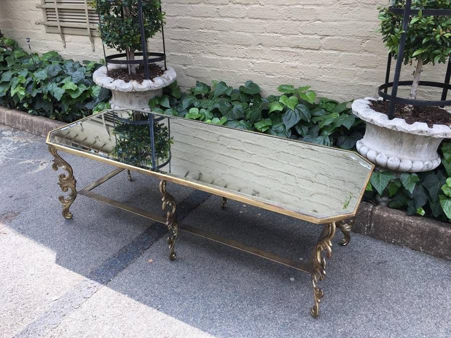 A Wrought Iron and Gilded Coffee Table With Mirror top Custom-Made for The Crown Collection