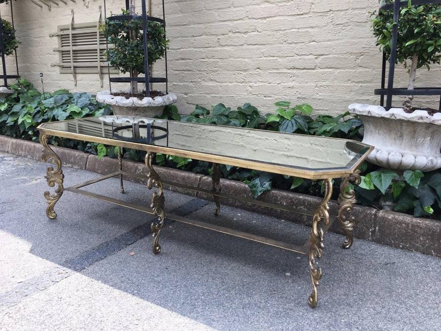 A Wrought Iron and Gilded Coffee Table With Mirror top Custom-Made for The Crown Collection