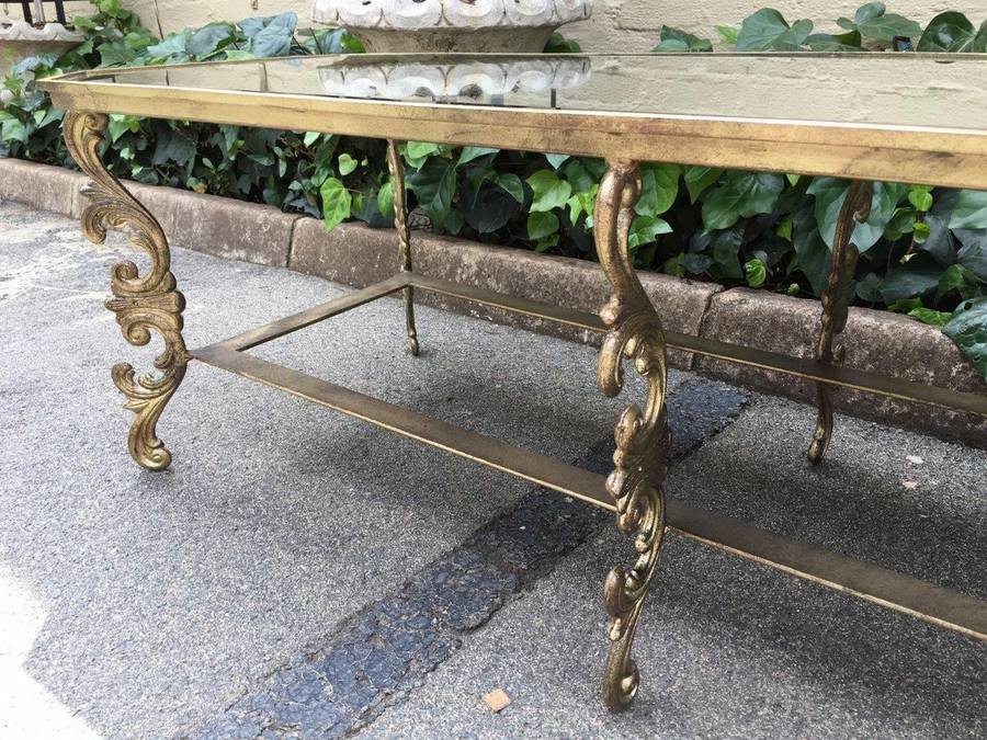 A Wrought Iron and Gilded Coffee Table With Mirror top Custom-Made for The Crown Collection
