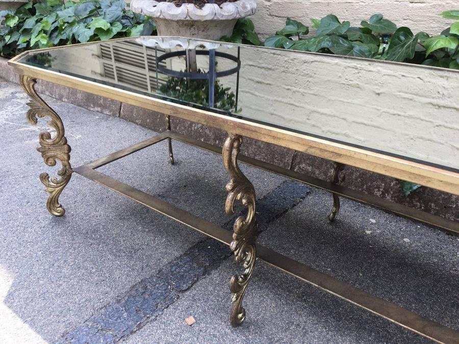 A Wrought Iron and Gilded Coffee Table With Mirror top Custom-Made for The Crown Collection