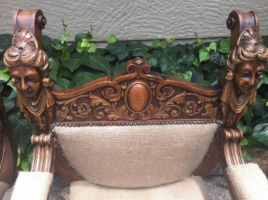 Pair Mid 19th Century Italian Oak Carved Savonarola Chairs, Provenance Heather Lloyd Jones-Westco...