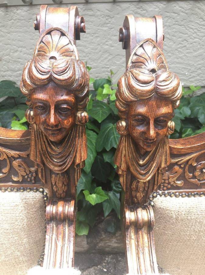 Pair Mid 19th Century Italian Oak Carved Savonarola Chairs, Provenance Heather Lloyd Jones-Westco...