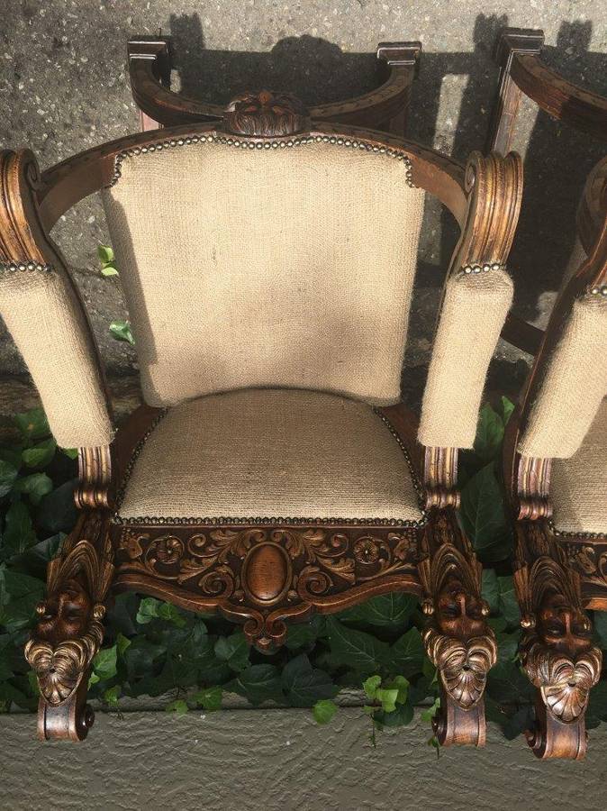 Pair Mid 19th Century Italian Oak Carved Savonarola Chairs, Provenance Heather Lloyd Jones-Westco...