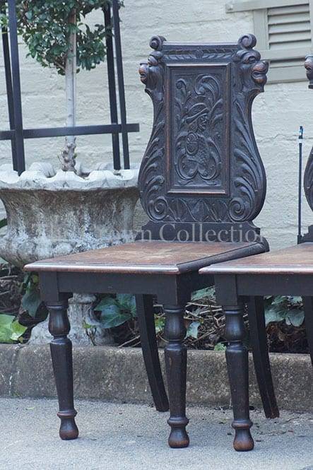 Pair Victorian Oak Hall Chairs