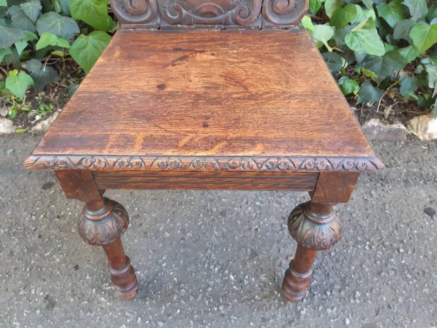 Pair Of "Gothic Revival" Carved Oak Hall Chairs