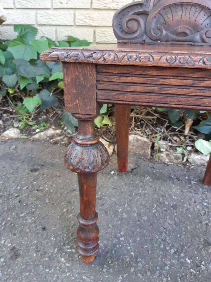 Pair Of "Gothic Revival" Carved Oak Hall Chairs