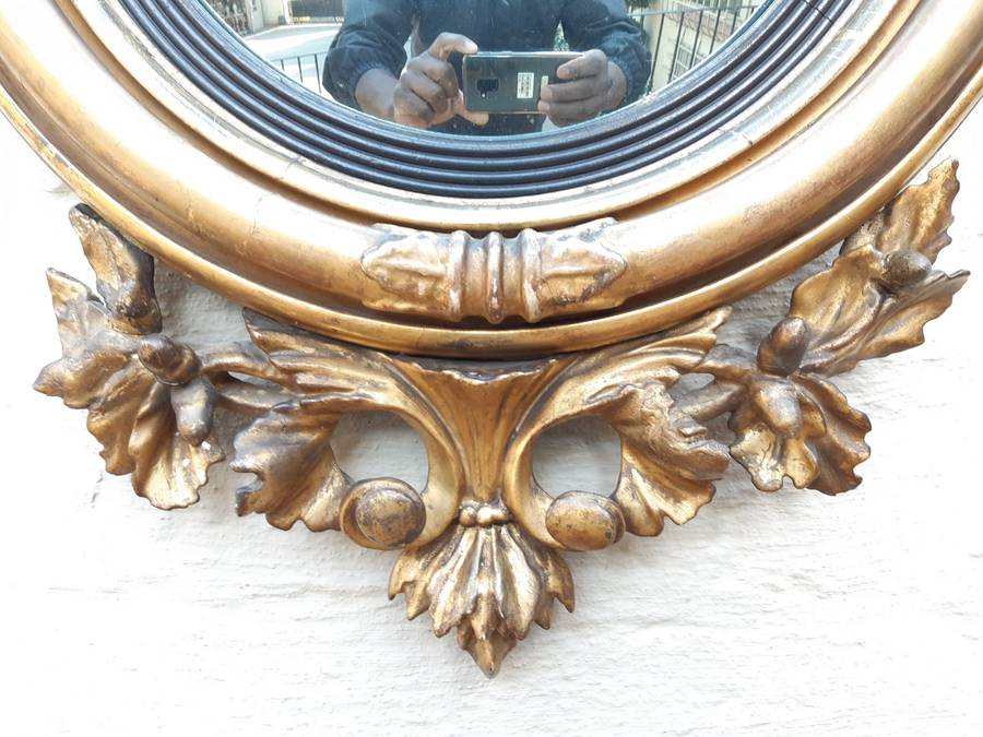 19th Century gilt-painted wooden convex mirror with dragon