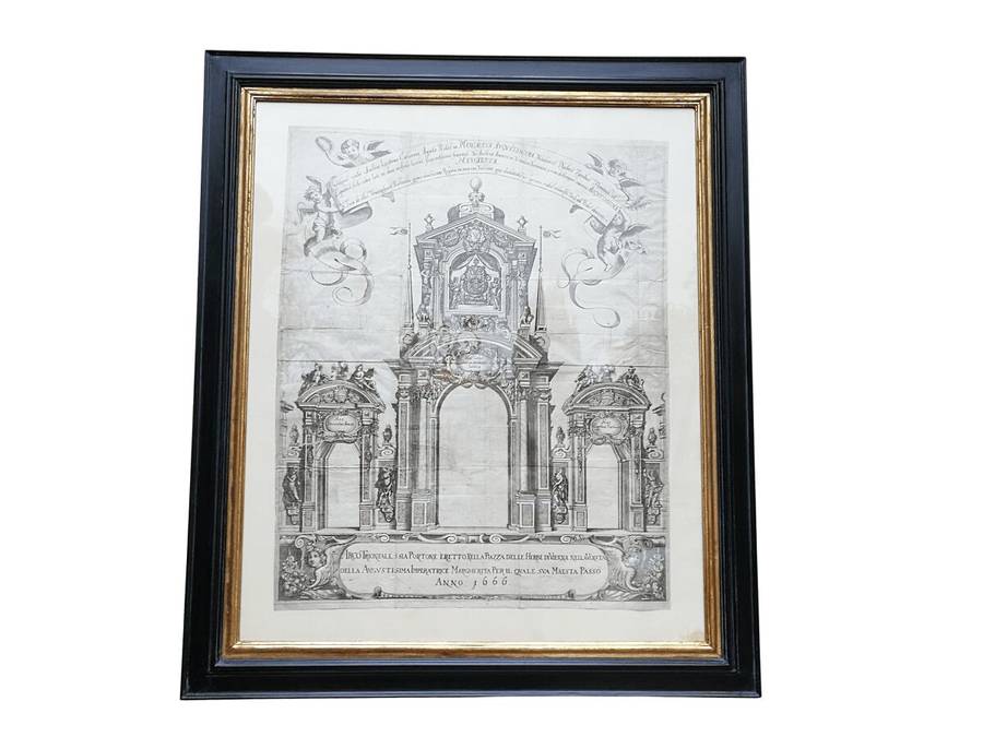 A Continental Engraving In A Handmade Wooden Frame